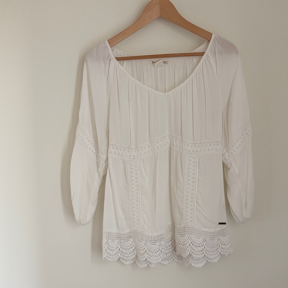 Billabong Ivory Crochet Accent Blouse